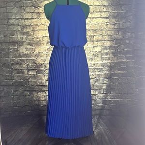 Sam Edelman Pleat Skirt Halter Dress in royal blue